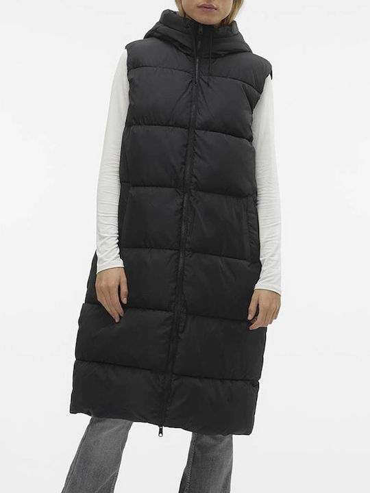 Vero Moda Lung Jachetă de femei Fără mâneci Puffer pentru iarnă Black