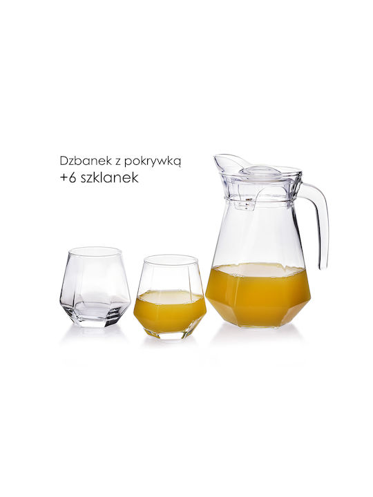 Mondex Κανάτα Σερβιρίσματος με Ποτήρια Γυάλινη 1400ml 7τμχ