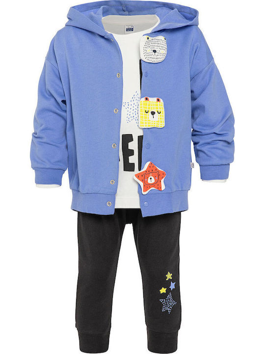 Set De Haine Baby 3 Bucăți Bluză Pantaloni Trening + Jachetă Cu Ținte Violet