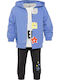 Set De Haine Baby 3 Bucăți Bluză Pantaloni Trening + Jachetă Cu Ținte Violet