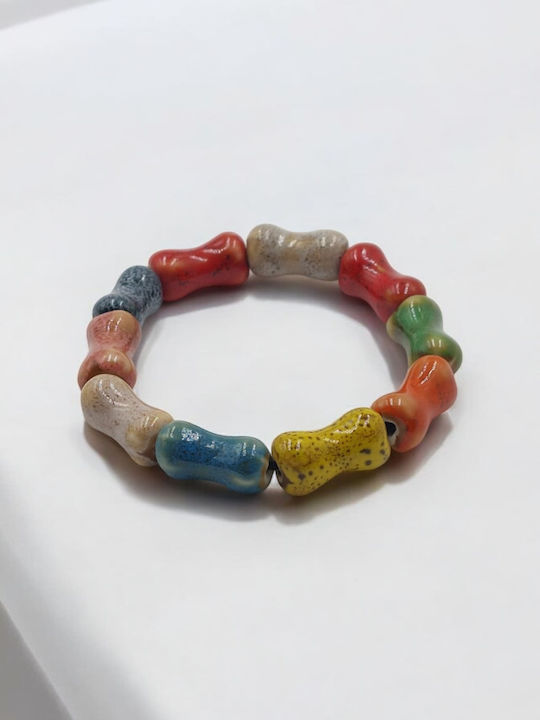 Bone Bracelet with Multicolored Stones Bone Shape