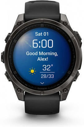 Garmin Fenix 8 Titanium 47mm Waterproof Smartwatch with Heart Rate Monitor (Sapphire, Carbon Grey Dlc Titanium With Black/pebble Grey Silicone Band)