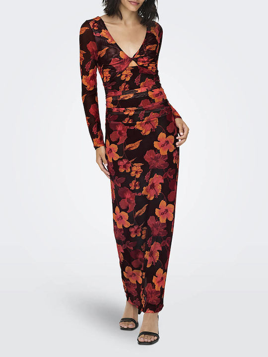 Maxi Evening Dress with Mesh Black Coffee Multicolour
