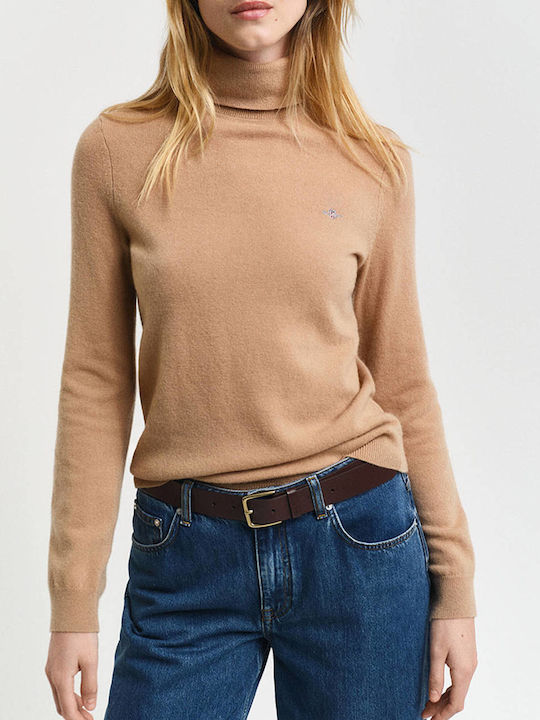 Gant Damen Langarm Pullover Wolle Rollkragen Sandy Brown