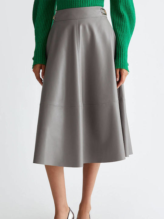 Leather High-waisted Midi Skirt Black, Light Gray