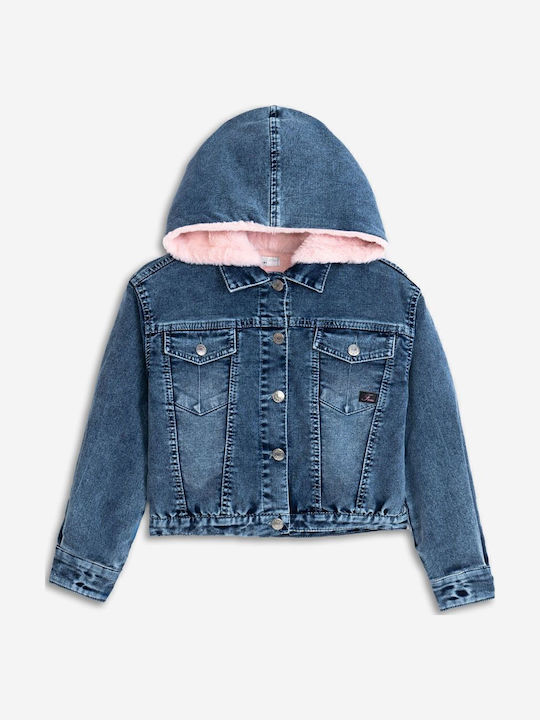 Funky Kids' Denim Jacket with Lining Hood Blue 225-518103-1