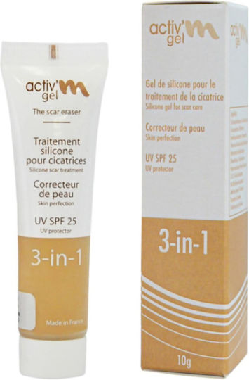 Activ’m Scar Gel 3 In 1 Silicone Gel Scar Treatment SPF25 Gel Therapy for Prevention & Treatment of Hypertrophic Scars & Keloids with Sun Protection Factor 10g