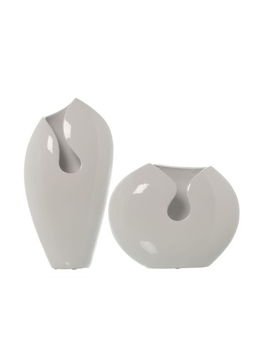 Set of 2 Alexandra House Living Vases White Ceramic Bright 23 X 24 X 42 Cm 2 Pieces