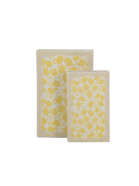 Artekko Book Decorative Book Box Wood Fabric Beige Yellow Set/2