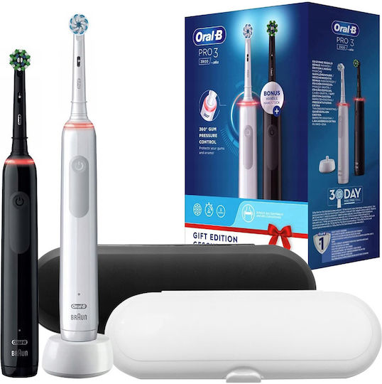Oral-b Pro 3 Electric Toothbrush Set 3900 Black White Two-pack + Case