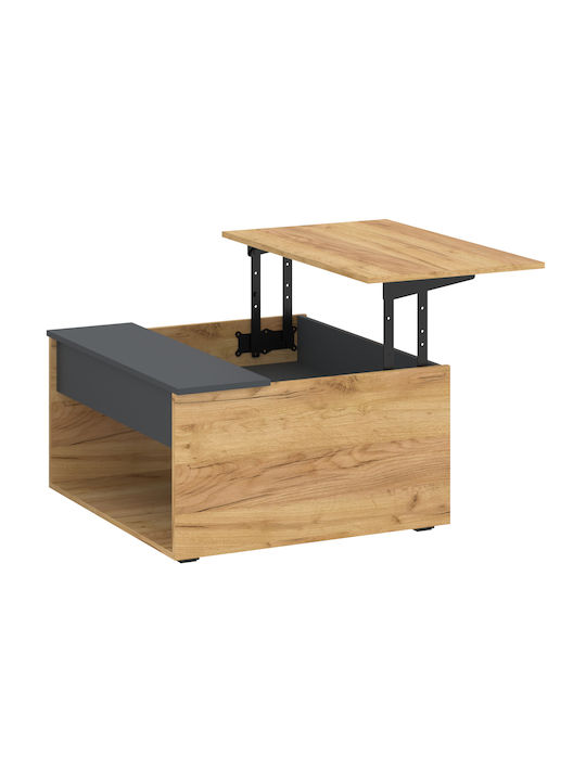 Pătrat Măsuță de Cafea de Lemn cu Servitor Anthracite Oak L80xP80xH45cm.