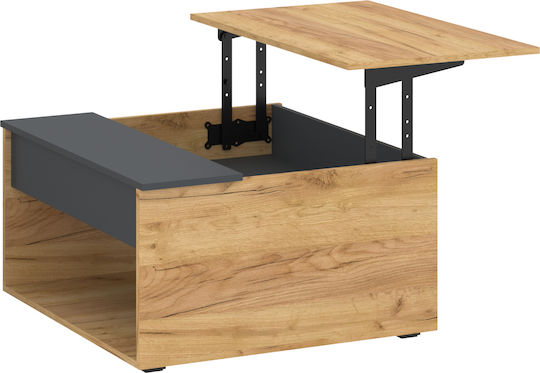 Square Central Coffee Table Atzi Wooden with Lifting Mechanism Oak Anthracite M80xL80xH45cm
