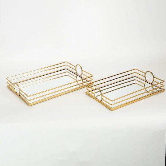 Tavă Decorativă Metal Dreptunghiulară cu oglindă 35x25x6.5cm 2buc