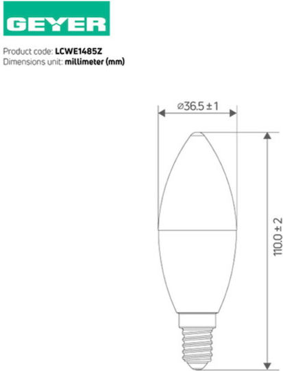 Geyer LED-Lampe 8.5W für Fassung E14 und Form C37 Warmes Weiß 800lm
