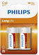 Set 2 Philips Lr14 Batteries Longlife Alkaline