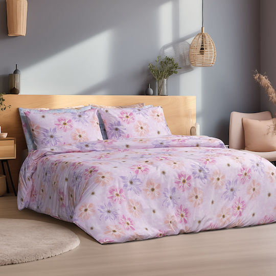 Lino Home Комплект Плик за Завивка Памучен Единичен с Калъфка 160x240 Blume Люляк