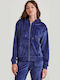 Long Women's Sweatshirt Jacket Velvet Hooded Imperial Purple