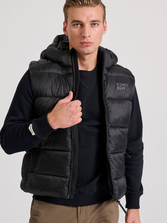 Funky Buddha Men's Sleeveless Puffer Jacket Black