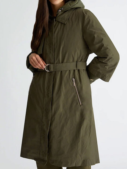 Imbottito Women's Long Puffer Jacket for Winter Khaki