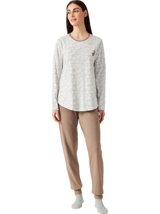 Minerva Winter Damen Pyjama-Set Brown Bunny