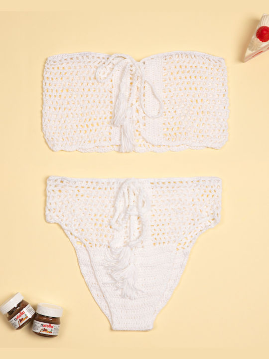 Strapless White Crochet Bikini Set