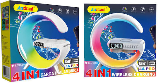 Andowl Ceas De Masă Digital Led Din Plastic Cu Ceas Deșteptător Și Încărcare Wireless Alb 075666