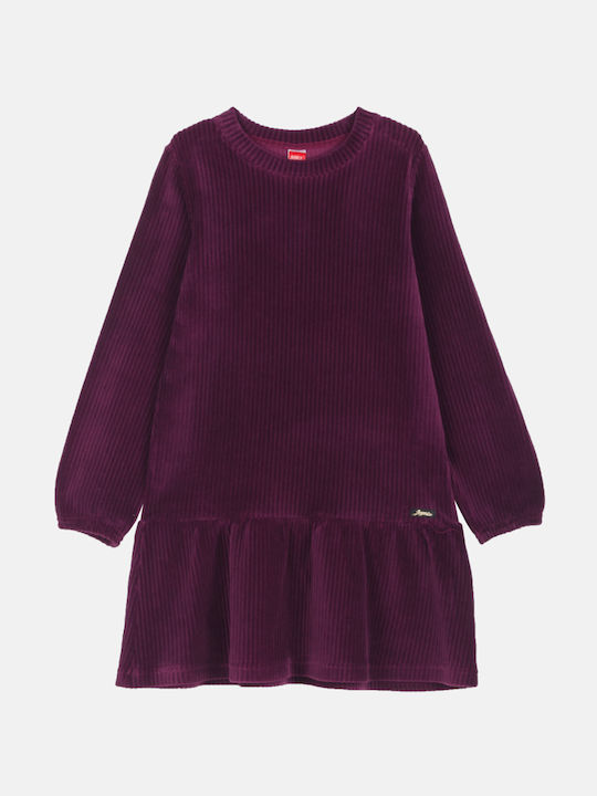 Joyce Kids Dress Velvet Striped Purple