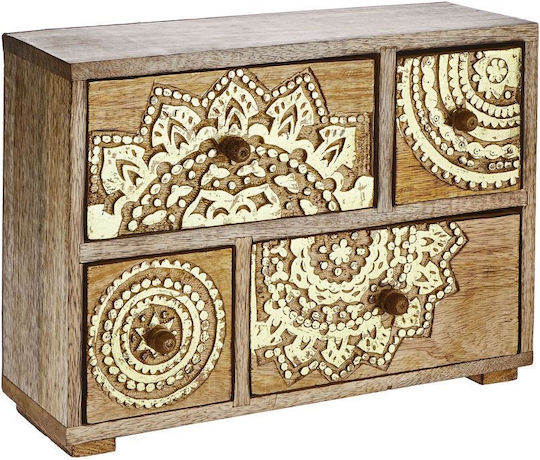 Cutie Decorativă Bali Dulap Lemn de Mango H22cm Auriu Auriu Lemn de Mango Lungime 29 X Lățime 22 X Înălțime 11 Cm
