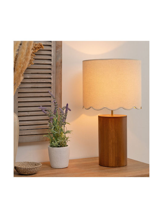 Atmosphera Wood Table Lamp for Socket E27 with White Shade and Brown Base