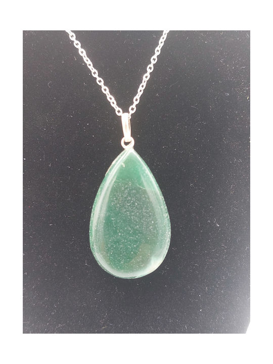 Cabochon Aventurine Necklace Steel Chain