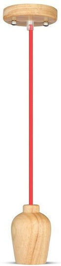 Ceiling Pendant Wood Red Cable 1 M Without Bulb E27 73 X 102 X 100 Mm