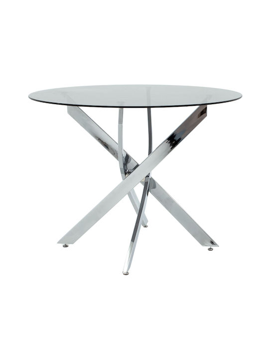 Antoro Round Table with Glass Surface Chrome 100x100x75cm