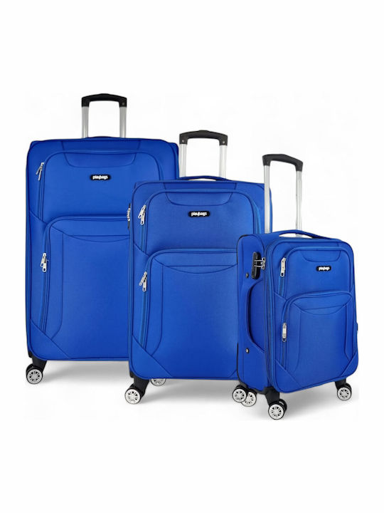 Playbags Βαλίτσες Ταξιδιού Υφασμάτινες Μπλε Ηλεκτρίκ με 4 Ρόδες Σετ 3τμχ