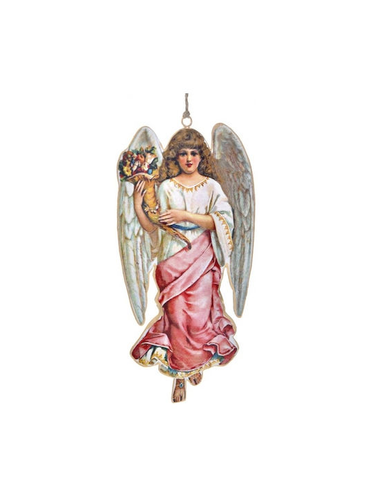 Κρεμαστο Christmas Hanging Angel Metallic Pink With Gold Dust With Beads Pink