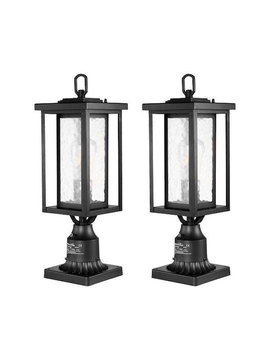 Set 2 lămpi de grădină cu senzor de lumină încorporat retro aluminiu sticlă E27 max 100 W 162 x 162 x 495 mm fără bec IP45