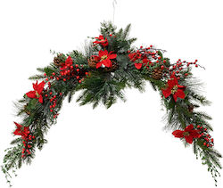 Ghirlandă de Crăciun Decorată cu Flori de Poinsettia și Fructe de Pădure Verde-Roșu 30x120cm 306.001.0719.38