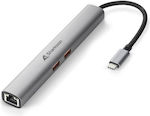 Sharkoon Combo Adapter USB-C Stație de andocare cu HDMI 4K PD Ethernet Gri