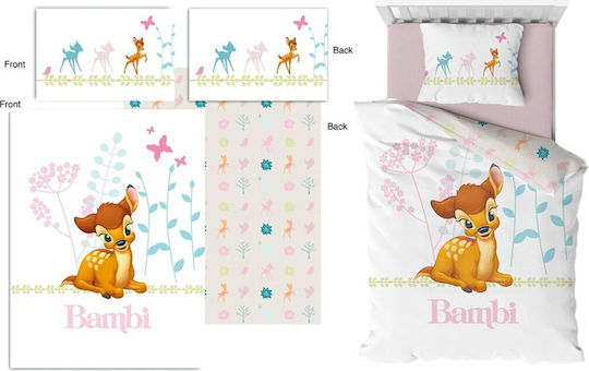 Disney Baby Bettbezug Set mit Kissenbezug Bambi Flowers Mehrfarbig 100x135cm.