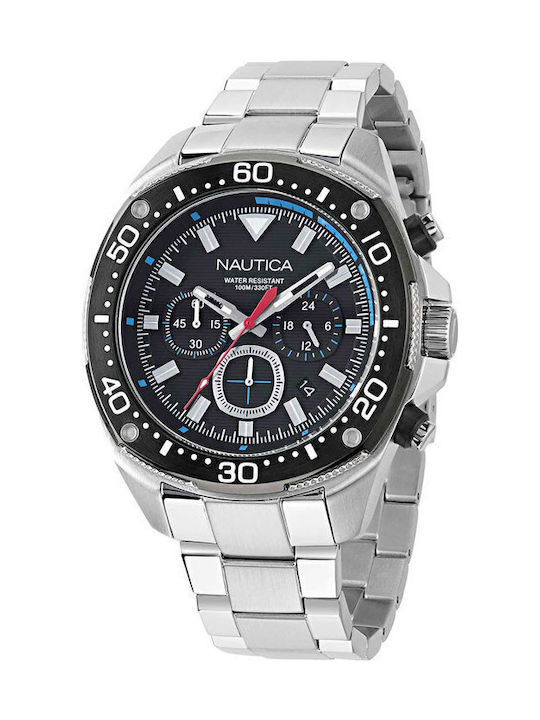 Nautica Ανδρικό Ρολόι 46mm Χρονογράφος Μπαταρίας με Ασημί Μεταλλικό Μπρασελέ