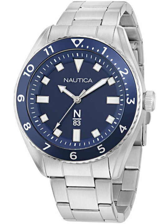 Nautica N83 Finn World Men's Watch 44mm Battery with Silver Metal Bracelet