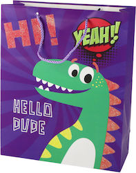 Purple Dinosaur Paper Gift Bag 41.5cm x 30cm x 12cm