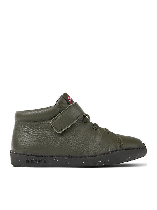 Camper PEU Leather Kids Boots with Velcro Green