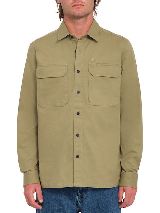 Service Stone Μακρυμάνικo Overshirt σε Κανονική Γραμμή Χακί