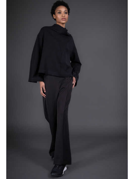 Damen Stoff Hose Schlag Schwarz