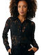 Women's Blouse Cotton Long Sleeve Deep Black 2Pack