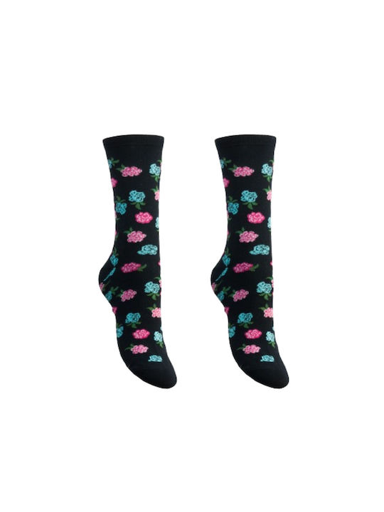 Socks with Flower Design Gray 1 Pair