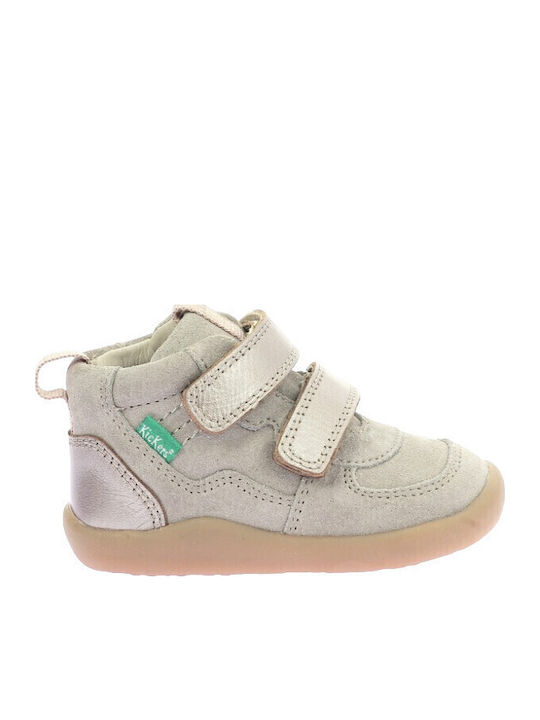Leather Kids Boots with Velcro Beige Champagne