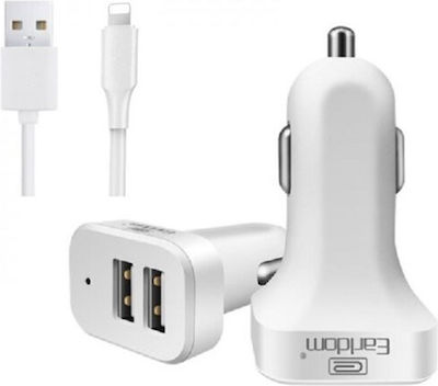 Earldom Car Charger White Total Intensity 2.1A with Ports: 2xUSB with Cable Lightning 0031586