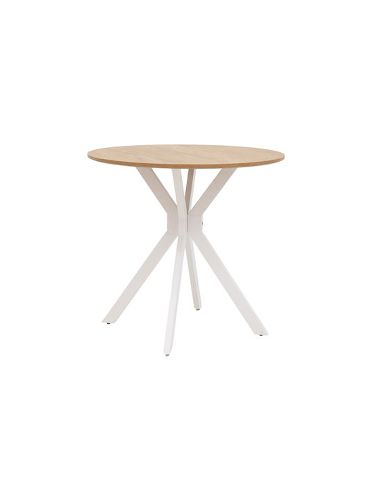 Xuson Round Table Dining Room Wooden with Metal Frame Φυσικό, Λευκό 80x80x75cm