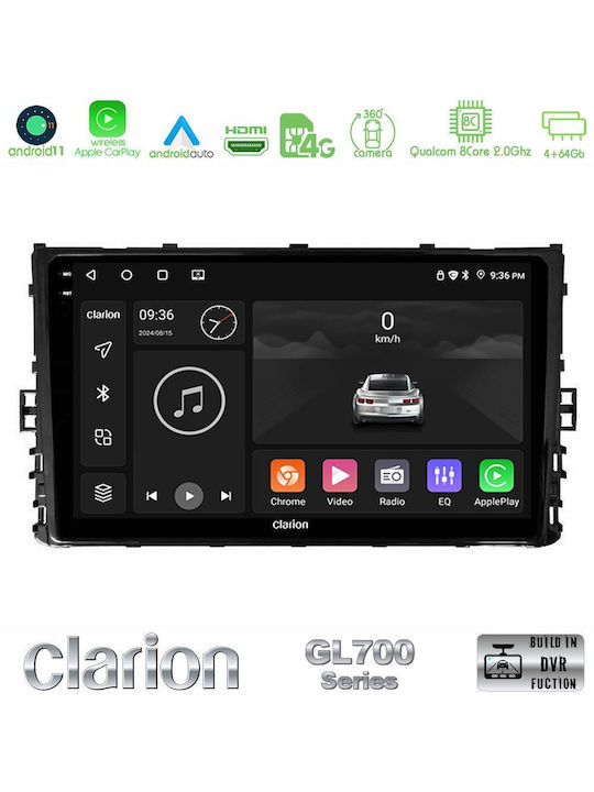 Clarion Ηχοσύστημα Αυτοκινήτου για Volkswagen Polo / Tiguan / Golf / T-Roc / T-Cross 6125 (Bluetooth/USB/WiFi/GPS/Apple-Carplay/Android-Auto) με Οθόνη Αφής 9"